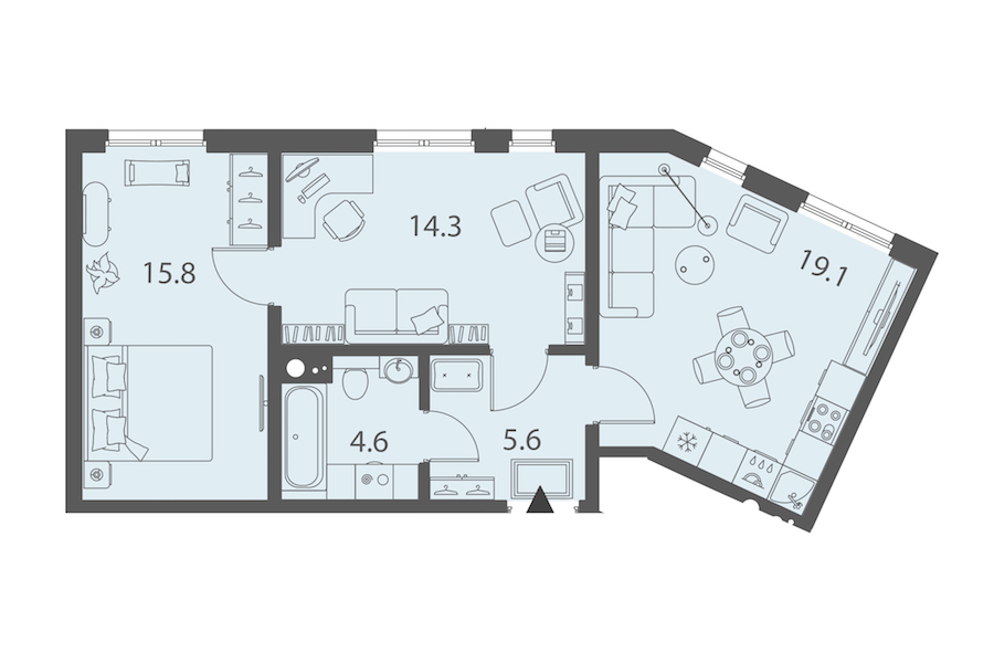 2-комнатная квартира 59.4 м², 1/10 эт., ЖК «DOMINO Premium»